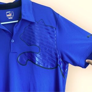 Puma Bright Blue large men’s golf polo with puma on chest. Dry cell technology